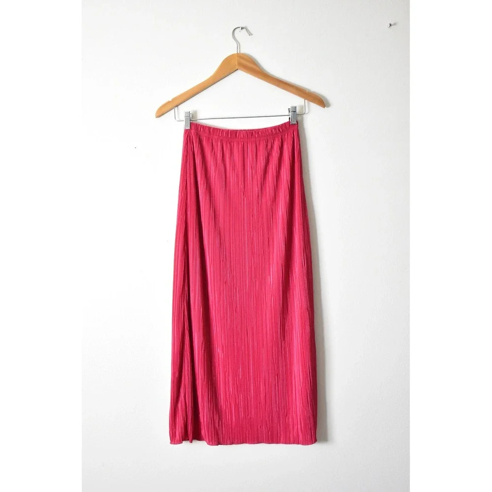 Slinky Brand Midi Skirt Women‎ S Hot Pink Vintage Pleated Elastic Waist 90s y2k